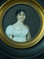Ancienne miniature portrait de jeune femme robe blanche Empire De Lauro Italie - Miniature 3
