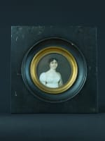 Ancienne miniature portrait de jeune femme robe blanche Empire De Lauro Italie - Miniature 6