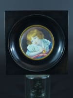Tableau ancien miniature l'enfant et la pomme d'après Greuze signé encadré - Miniature 1