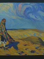 Tableau ancien paysage animé 1916 paysage Pays Basque Aragon R. Gomez Gimeno - Miniature 3