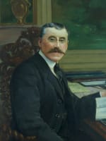 Beau tableau ancien intérieur portrait homme chevalière notable à son bureau - Miniature 2