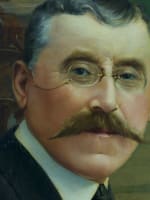 Beau tableau ancien intérieur portrait homme chevalière notable à son bureau - Miniature 3