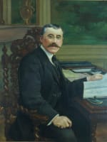 Beau tableau ancien intérieur portrait homme chevalière notable à son bureau - Miniature 4