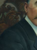 Beau tableau ancien intérieur portrait homme chevalière notable à son bureau - Miniature 6