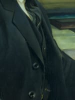 Beau tableau ancien intérieur portrait homme chevalière notable à son bureau - Miniature 7