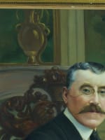 Beau tableau ancien intérieur portrait homme chevalière notable à son bureau - Miniature 9