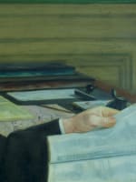 Beau tableau ancien intérieur portrait homme chevalière notable à son bureau - Miniature 10