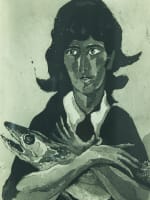 Christian d'Espic rare gravure portrait de jeune fille au poisson Villon 1950 - Miniature 1