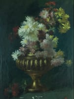 Grand tableau ancien Alexandre Serres Toulouse nature morte vase Dahlia œillets - Miniature 2