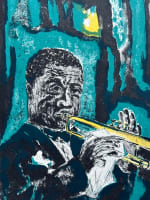 Ancienne lithographie musique trio jazz 1960 tony Agostini Louis Armstong - Miniature 3