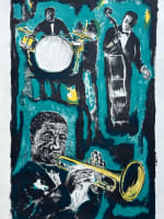 Ancienne lithographie musique trio jazz 1960 tony Agostini Louis Armstong - Miniature 9