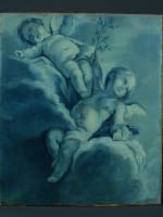 Ancien tableau amour portrait putti anges nuées ciel Ec. François Boucher 18ème - Miniature 3