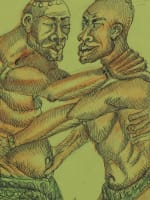 Beau dessin moderne portrait scène africaniste les lutteurs homme signé Salvador - Miniature 1