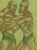 Beau dessin moderne portrait scène africaniste les lutteurs homme signé Salvador - Miniature 2
