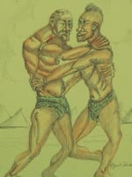 Beau dessin moderne portrait scène africaniste les lutteurs homme signé Salvador - Miniature 3