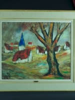 Beau tableau modern expressionniste D'Anty paysage maison toit rouge peinture - Miniature 2