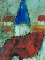 Beau tableau modern expressionniste D'Anty paysage maison toit rouge peinture - Miniature 3