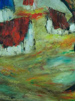 Beau tableau modern expressionniste D'Anty paysage maison toit rouge peinture - Miniature 5