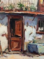 Ancien tableau impressionniste cour de maison et jardin en Espagne Joan Soler - Miniature 3