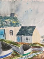 Ancienne aquarelle Gabrielle Bellocq vers 1960 bord de mer barques et bateaux - Miniature 1