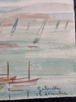 Anciennes aquarelles Gabrielle Bellocq vers 1960 mer et voiliers - Miniature 5