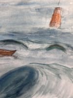 Ancienne aquarelle Gabrielle Bellocq vers 1960 vue de mer agitée - Miniature 1