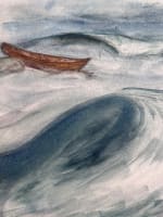 Ancienne aquarelle Gabrielle Bellocq vers 1960 vue de mer agitée - Miniature 3