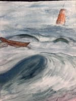 Ancienne aquarelle Gabrielle Bellocq vers 1960 vue de mer agitée - Miniature 6