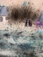 Ancien pastel impressionniste Gabrielle Bellocq paysage aux maisons bretonnes - Miniature 1