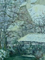 Beau tableau impressionniste effet de neige paysage Oise moulin Giran-Max HST 19e - Miniature 1