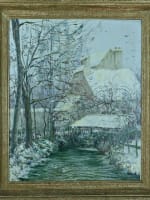 Beau tableau impressionniste effet de neige paysage Oise moulin Giran-Max HST 19e - Miniature 2