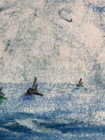 Ancien petit pastel impressionniste Gabrielle Bellocq marine bateaux ciel - Miniature 5