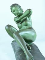 Grande statue art déco portrait de jeune femme nue Merval sv Le Verrier 85 cm - Miniature 9