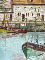 Tableau huile vue du port d'Honfleur Normandie bateaux signé Lebel HST marine - Miniature 4