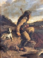 Tableau ancien berger breton, chien et son troupeau signé sv Evariste Luminais - Miniature 1