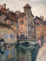 Beau tableau ancien paysage d'Annecy Mont Blanc pont Morens Paul Barian 1900 - Miniature 1