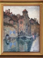 Beau tableau ancien paysage d'Annecy Mont Blanc pont Morens Paul Barian 1900 - Miniature 12