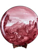 Grand plat ancien porcelaine vache montagne, château ruine Mulhauser Suisse XIXe - Miniature 1