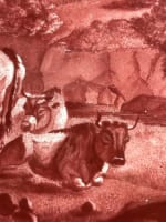 Grand plat ancien porcelaine vache montagne, château ruine Mulhauser Suisse XIXe - Miniature 3