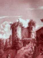 Grand plat ancien porcelaine vache montagne, château ruine Mulhauser Suisse XIXe - Miniature 6