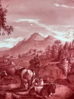 Grand plat ancien porcelaine vache montagne, château ruine Mulhauser Suisse XIXe - Miniature 8