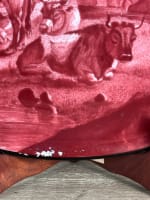 Grand plat ancien porcelaine vache montagne, château ruine Mulhauser Suisse XIXe - Miniature 9