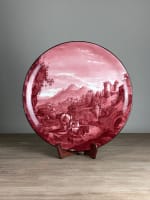 Grand plat ancien porcelaine vache montagne, château ruine Mulhauser Suisse XIXe - Miniature 11