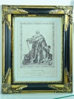 Ancienne gravure royaliste portrait en pied Louis XVIII tenu de sacre Fr. Janet - Miniature 1