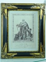 Ancienne gravure royaliste portrait en pied Louis XVIII tenu de sacre Fr. Janet - Miniature 2