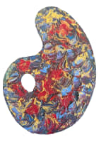 Ancienne palette de peintre peinte signé Albina rouge orange bleu expressionnist - Miniature 1