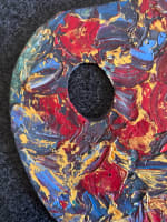 Ancienne palette de peintre peinte signé Albina rouge orange bleu expressionnist - Miniature 2