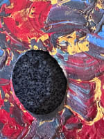 Ancienne palette de peintre peinte signé Albina rouge orange bleu expressionnist - Miniature 3