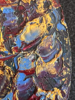 Ancienne palette de peintre peinte signé Albina rouge orange bleu expressionnist - Miniature 4