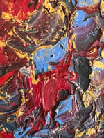 Ancienne palette de peintre peinte signé Albina rouge orange bleu expressionnist - Miniature 5